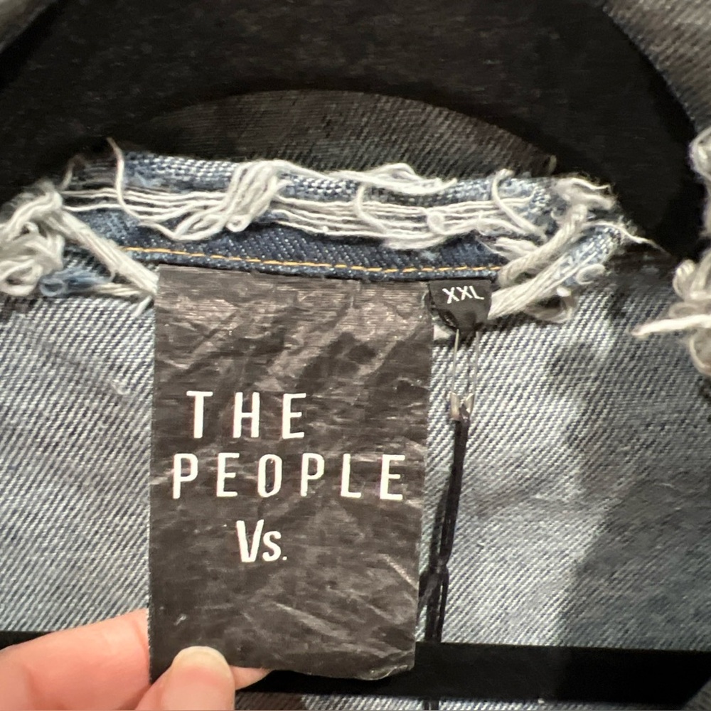The People vs Men's XXL Fits US Large Denim Jean Jacket Distressed Destroyed - Picture 7 of 11